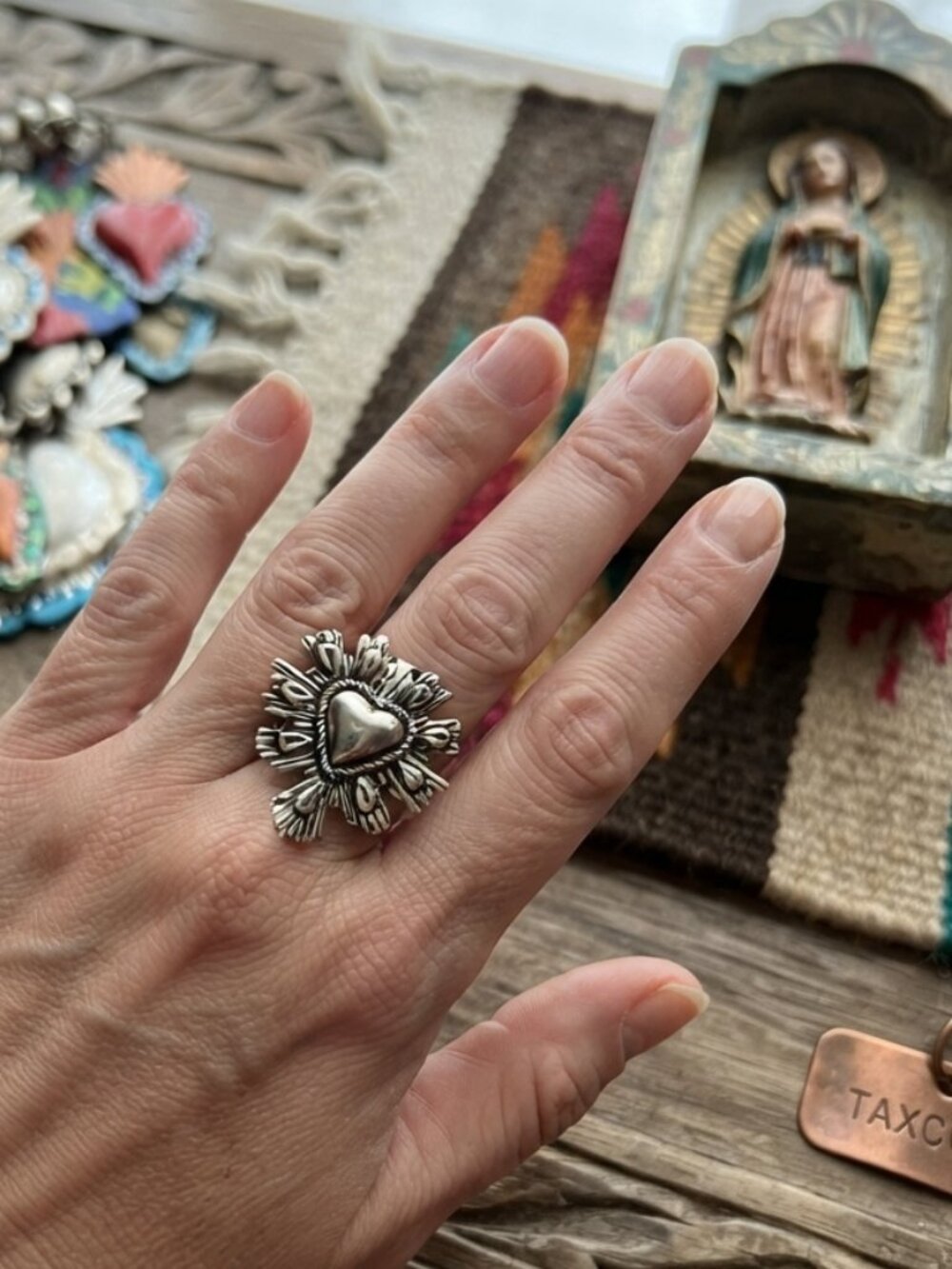 Taxco Sterling Silver sacred heart ring